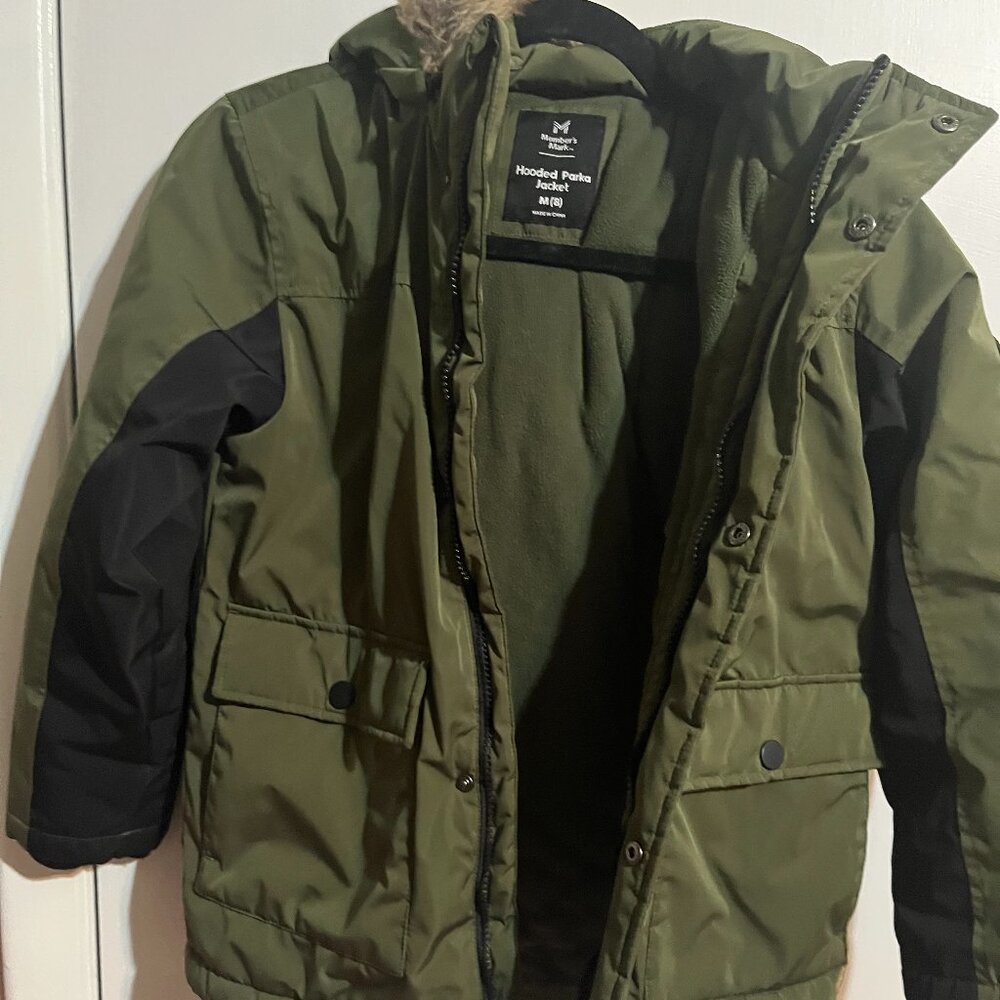 MEMBERS MARK OLIVE GREEN JACKET REMOVABLE HOOD SZ 8